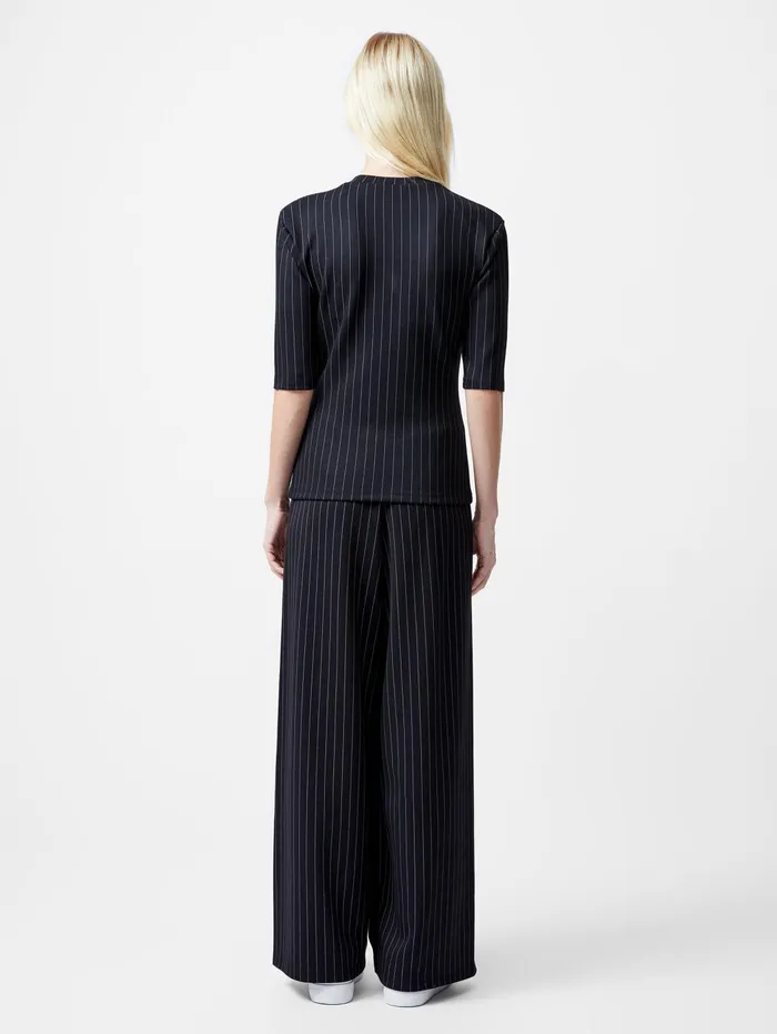 French Connection Regina Jersey Pinstripe Shoulder Pad TShirt BlackWhite Woman Tops