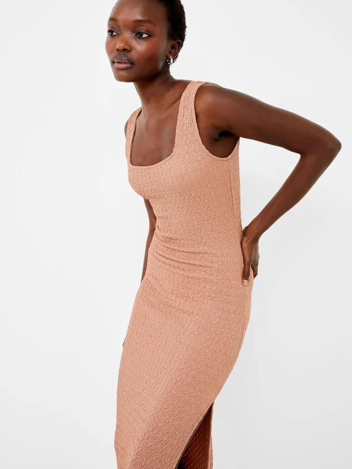 French Connection Sadie Textured Maxi Dress Mocha Mousse Woman Maxi Dresses