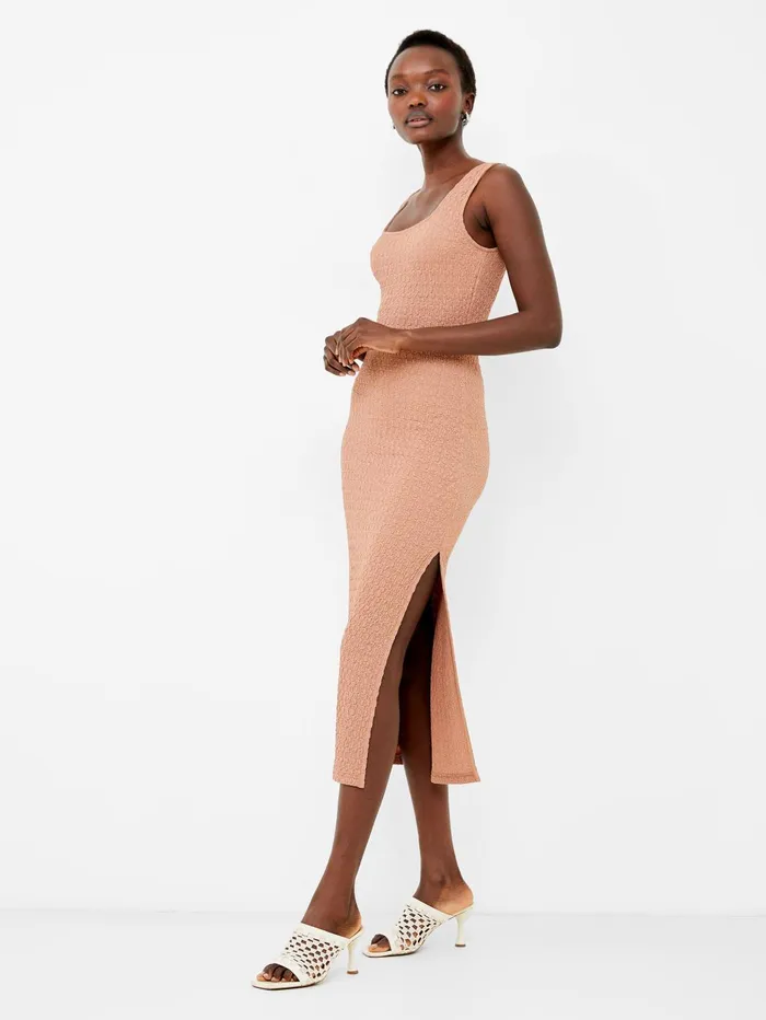 French Connection Sadie Textured Maxi Dress Mocha Mousse Woman Maxi Dresses