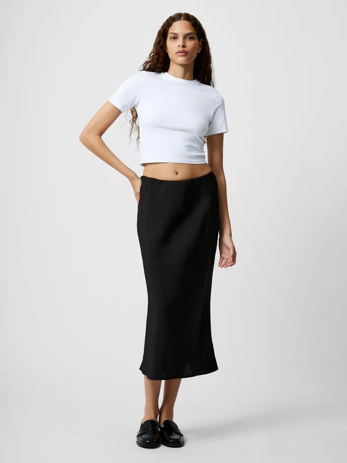 French Connection Satin Slip Midi Skirt Black Woman Skirts