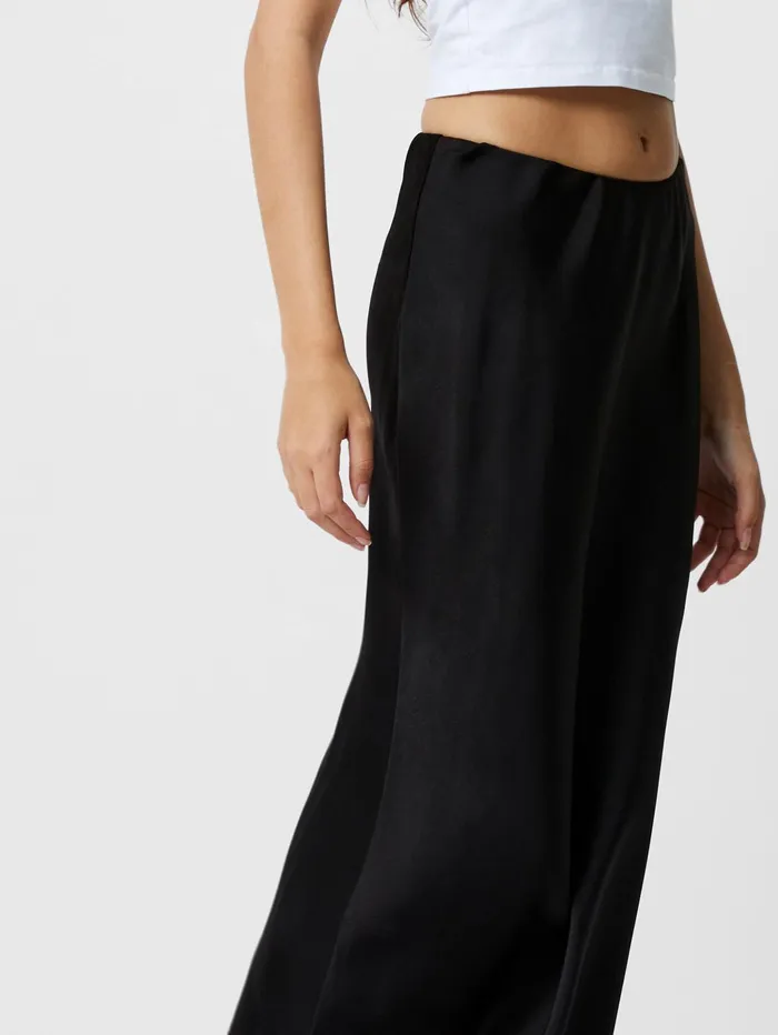 French Connection Satin Slip Midi Skirt Black Woman Skirts