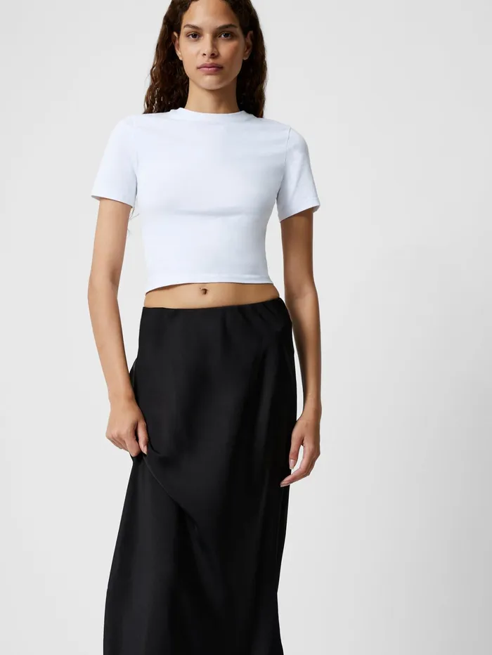 French Connection Satin Slip Midi Skirt Black Woman Skirts