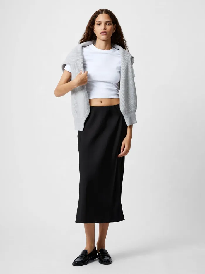 French Connection Satin Slip Midi Skirt Black Woman Skirts