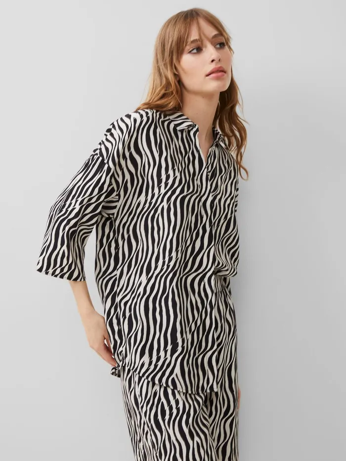 French Connection Seine Eco Delphine Shirt BlackoutClassic Cream Woman Coords