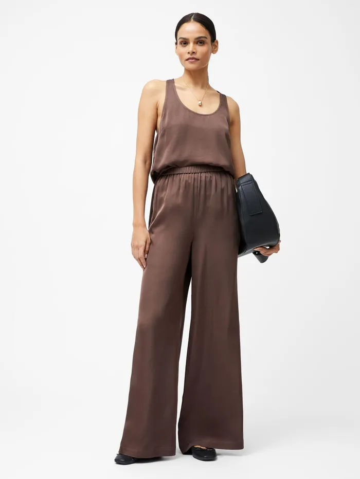 French Connection Sera Eco Satin Elasticated Wide Leg Trousers Walnut Brown Woman Trousers French Connection Sera Eco Satin Elasticated Wide Leg Trousers Walnut Brown Woman Trousers
