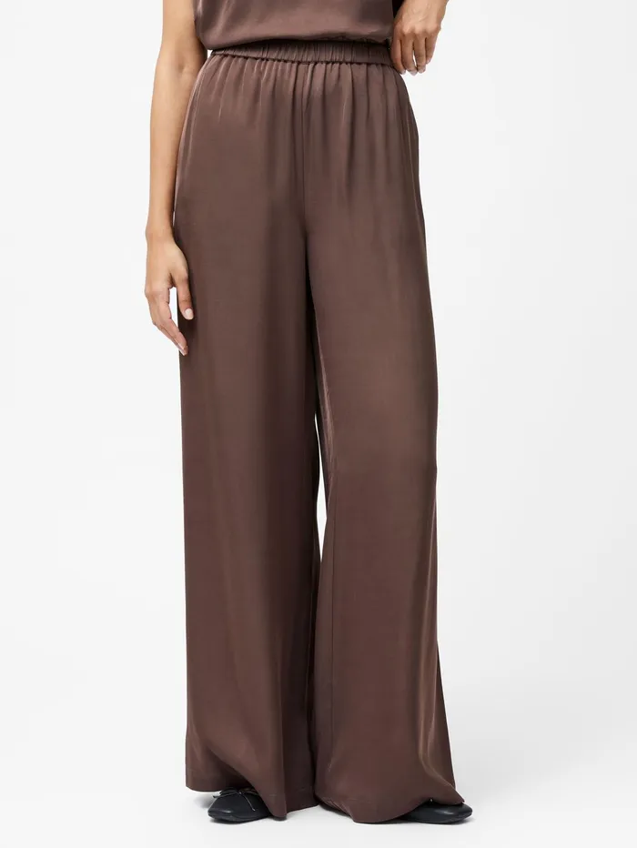French Connection Sera Eco Satin Elasticated Wide Leg Trousers Walnut Brown Woman Trousers