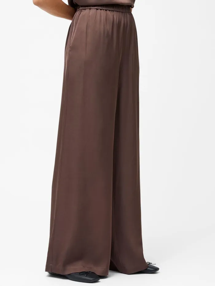 French Connection Sera Eco Satin Elasticated Wide Leg Trousers Walnut Brown Woman Trousers