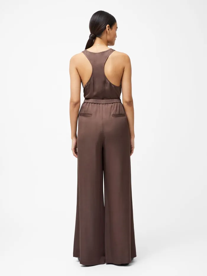 French Connection Sera Eco Satin Elasticated Wide Leg Trousers Walnut Brown Woman Trousers