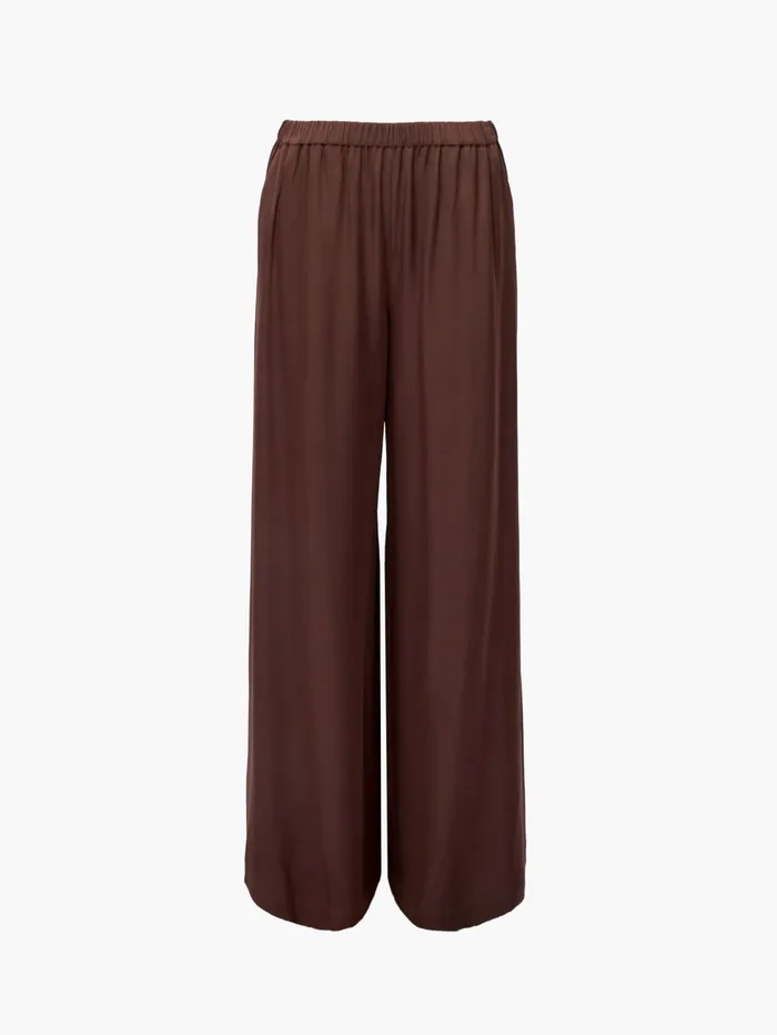 French Connection Sera Eco Satin Elasticated Wide Leg Trousers Walnut Brown Woman Trousers