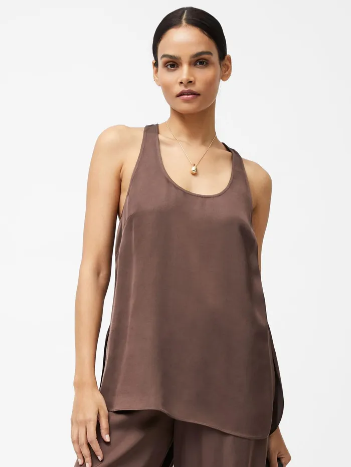 French Connection Sera Eco Satin Tank Top Walnut Brown Woman Tops