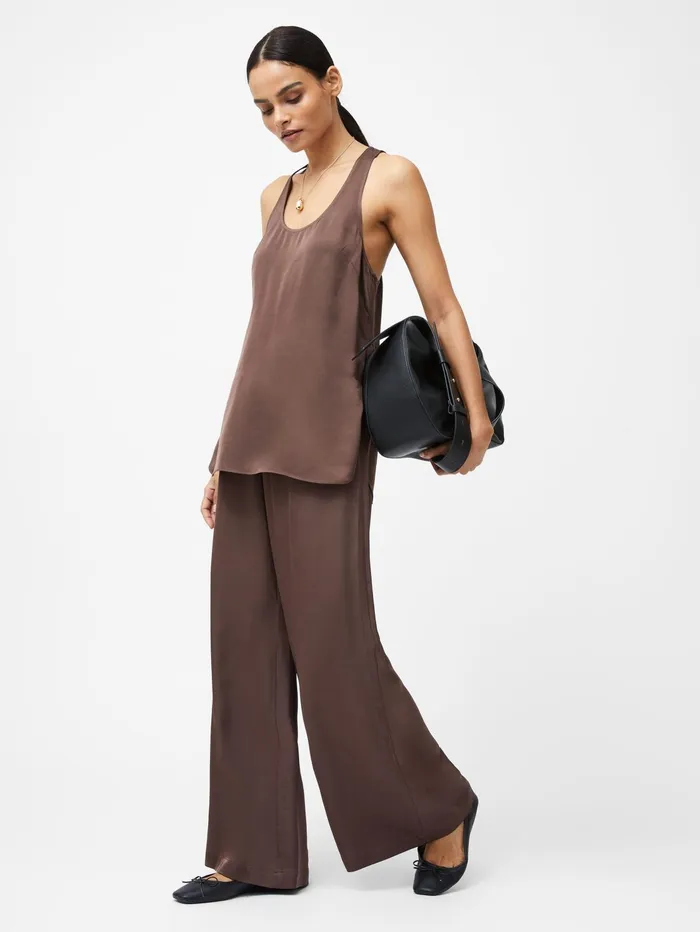 French Connection Sera Eco Satin Tank Top Walnut Brown Woman Tops