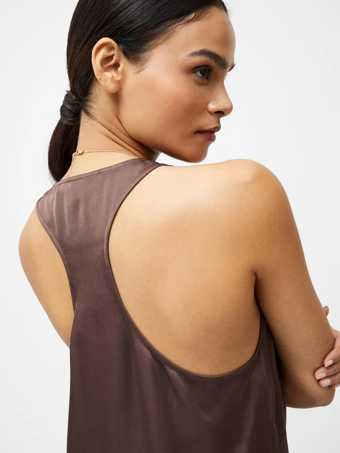 French Connection Sera Eco Satin Tank Top Walnut Brown Woman Tops