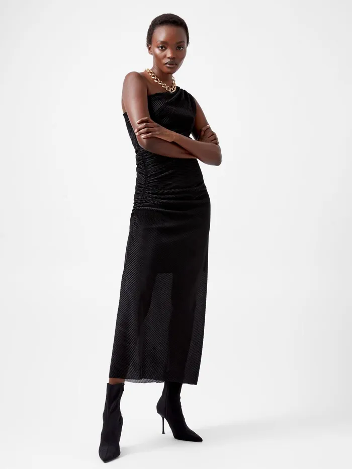 French Connection Talitha Plisse One Shoulder Maxi Dress Blackout Woman Dresses