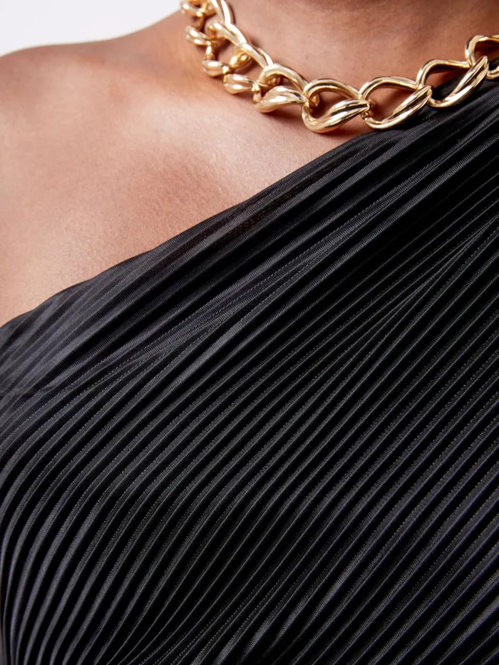 French Connection Talitha Plisse One Shoulder Maxi Dress Blackout Woman Dresses