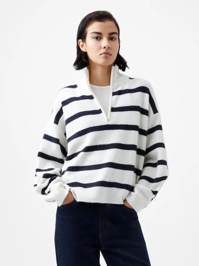 French Connection Vhari Recycled Stripe Half Zip Jumper Winter WhiteMarine Woman Jumpers and Cardigans French Connection Vhari Recycled Stripe Half Zip Jumper Winter WhiteMarine Woman Jumpers and Cardigans