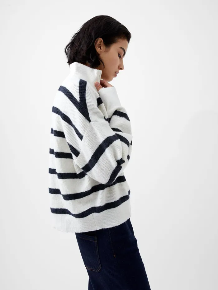 French Connection Vhari Recycled Stripe Half Zip Jumper Winter WhiteMarine Woman Jumpers and Cardigans