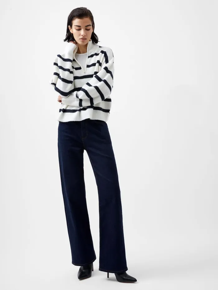 French Connection Vhari Recycled Stripe Half Zip Jumper Winter WhiteMarine Woman Jumpers and Cardigans