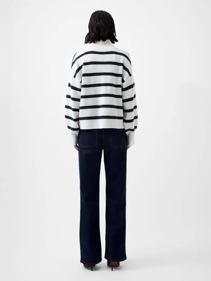French Connection Vhari Recycled Stripe Half Zip Jumper Winter WhiteMarine Woman Jumpers and Cardigans