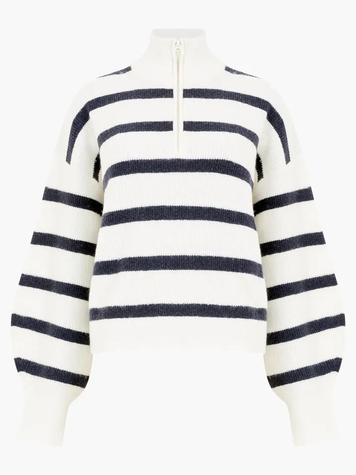 French Connection Vhari Recycled Stripe Half Zip Jumper Winter WhiteMarine Woman Jumpers and Cardigans