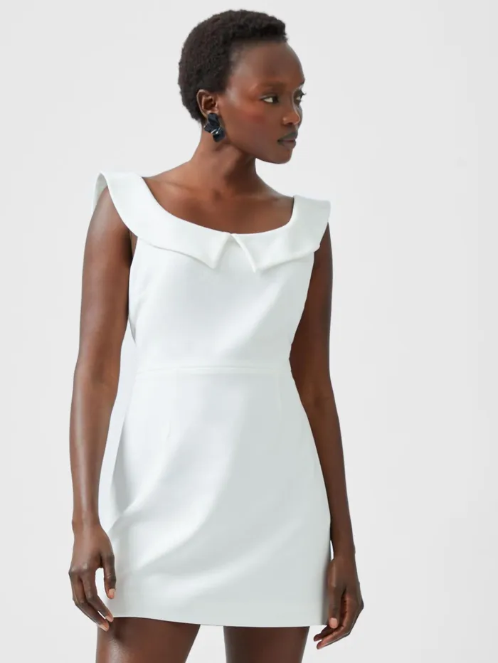 French Connection Whisper Collar Mini Dress Summer White Woman Dresses