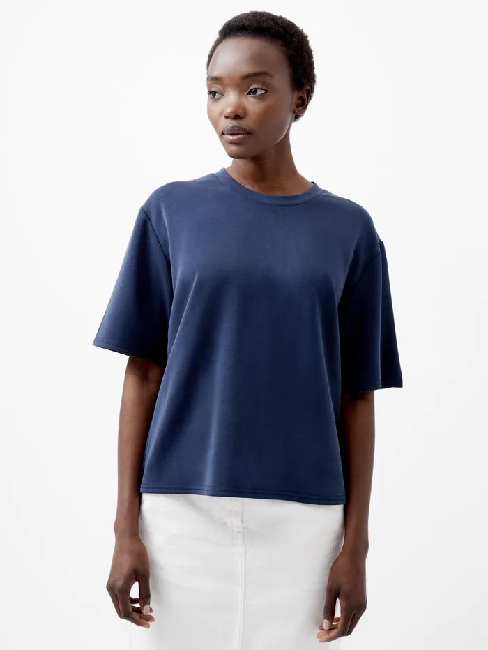 French Connection Wren Short Sleeve Pinched TShirt Midnight Blue Woman Tops