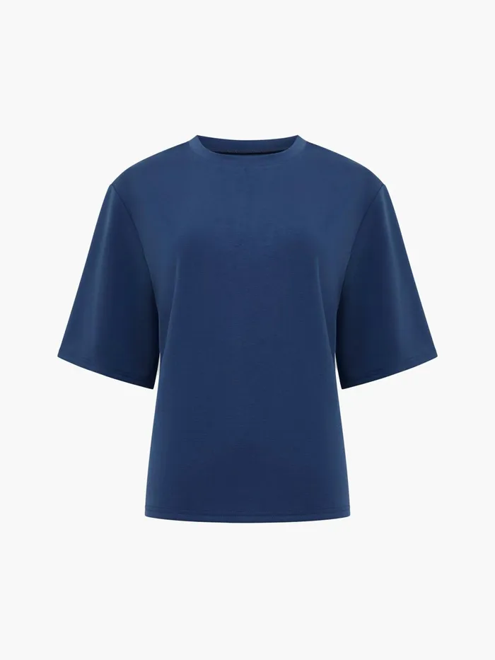 French Connection Wren Short Sleeve Pinched TShirt Midnight Blue Woman Tops