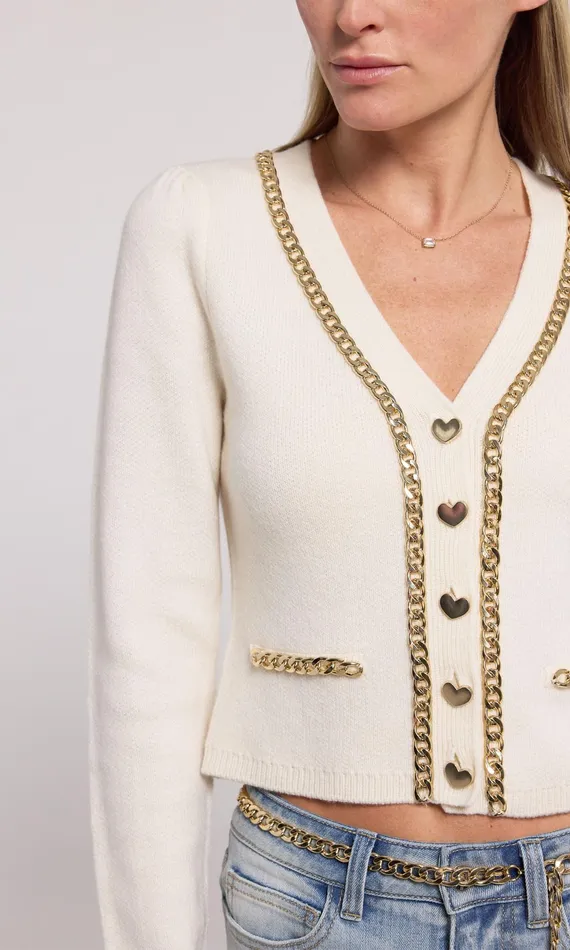 Generation Love Clothing Amor Chain Cardigan Cream Women Sweaters and Sweatshirts