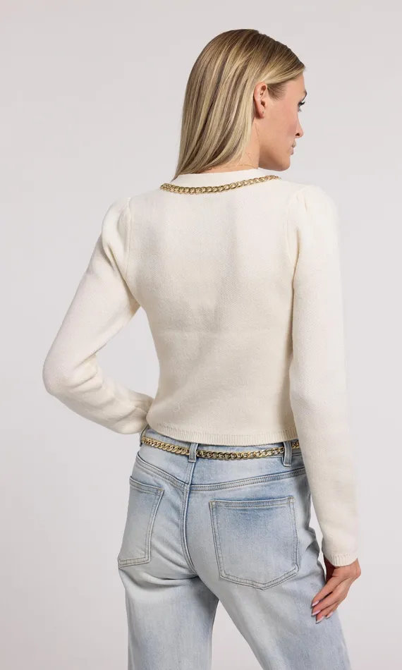 Generation Love Clothing Amor Chain Cardigan Cream Women Sweaters and Sweatshirts
