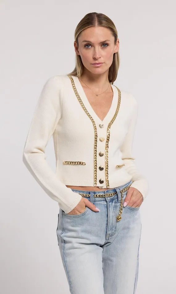 Generation Love Clothing Amor Chain Cardigan Cream Women Sweaters and Sweatshirts
