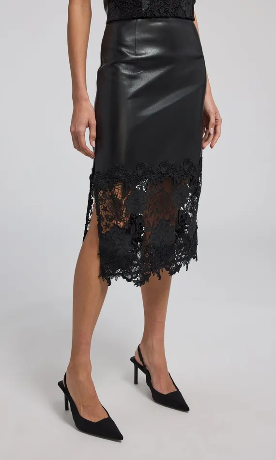 Generation Love Clothing Chantira Vegan Leather Guipure Combo Skirt Black Women Skirts Generation Love Clothing Chantira Vegan Leather Guipure Combo Skirt Black Women Skirts