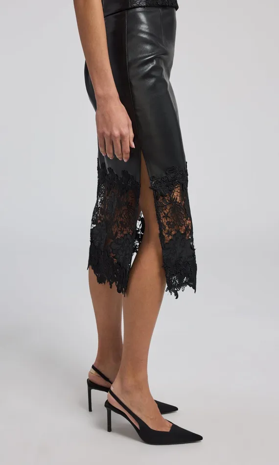Generation Love Clothing Chantira Vegan Leather Guipure Combo Skirt Black Women Skirts