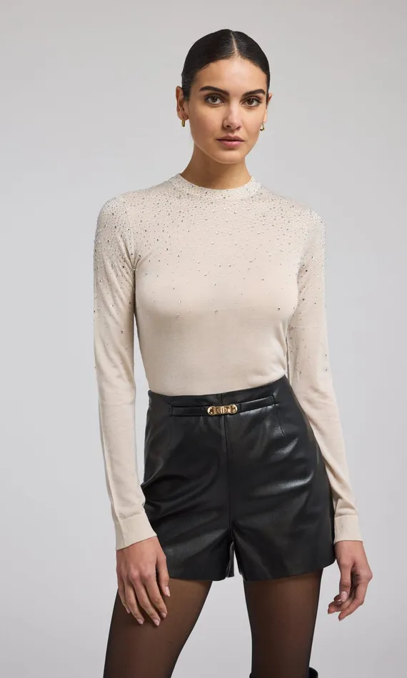 Generation Love Clothing Elsie Crystal Top Beige Women Sweaters and Sweatshirts Generation Love Clothing Elsie Crystal Top Beige Women Sweaters and Sweatshirts