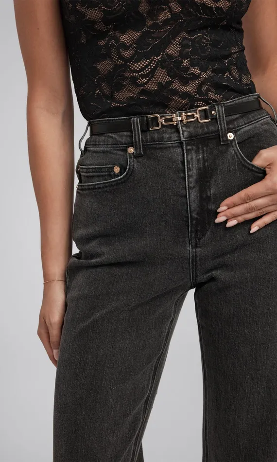 Generation Love Clothing Emmett Denim Pants With Vegan Leather Belt Washed Black Women Pants