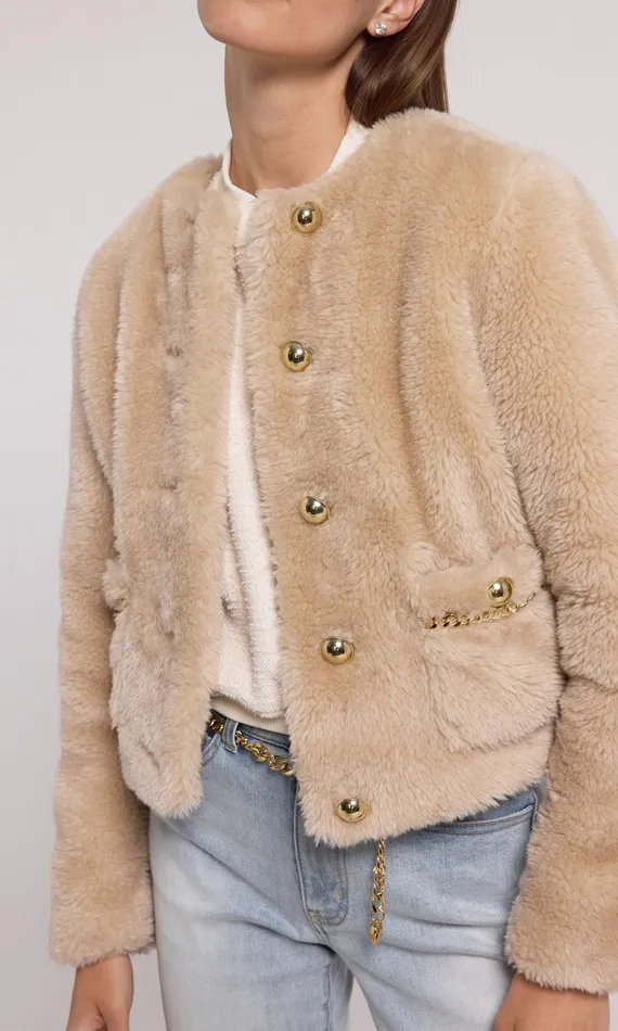 Generation Love Clothing Jen Faux Lamb Fur Jacket Truffle Women Outerwear
