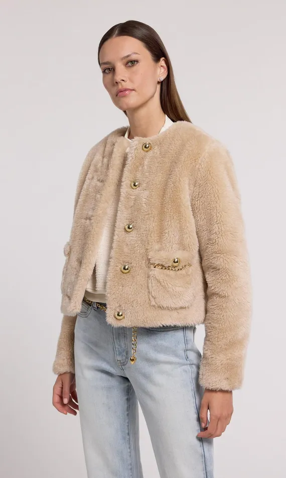 Generation Love Clothing Jen Faux Lamb Fur Jacket Truffle Women Outerwear