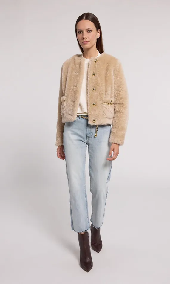 Generation Love Clothing Jen Faux Lamb Fur Jacket Truffle Women Outerwear