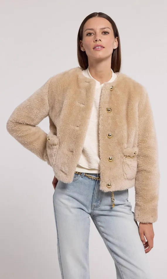 Generation Love Clothing Jen Faux Lamb Fur Jacket Truffle Women Outerwear