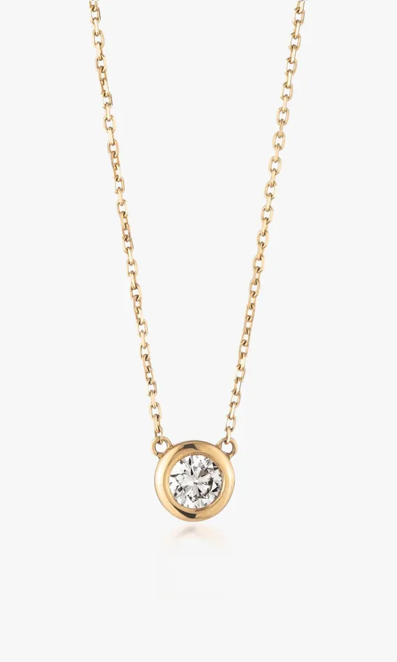 Generation Love Clothing Mon Tresor Round Cut Bezel Pendant 58 Carat Yellow Gold Women Fine Jewelry