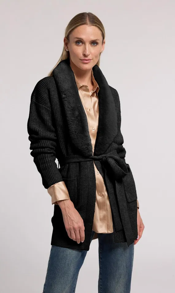 Generation Love Clothing Patty Fur Combo Cardigan Black Women Sweaters and Sweatshirts Generation Love Clothing Patty Fur Combo Cardigan Black Women Sweaters and Sweatshirts