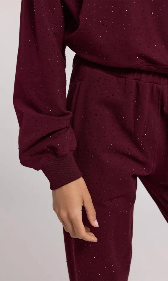 Generation Love Clothing Ruel Compact Crystal Sweatpants Black Cherry Women Pants