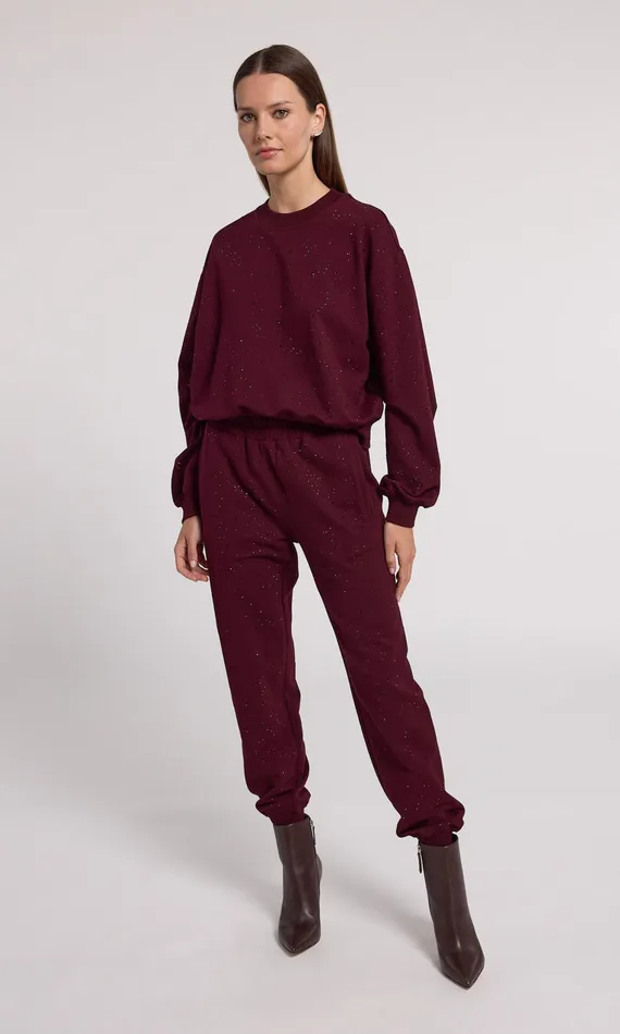 Generation Love Clothing Ruel Compact Crystal Sweatpants Black Cherry Women Pants