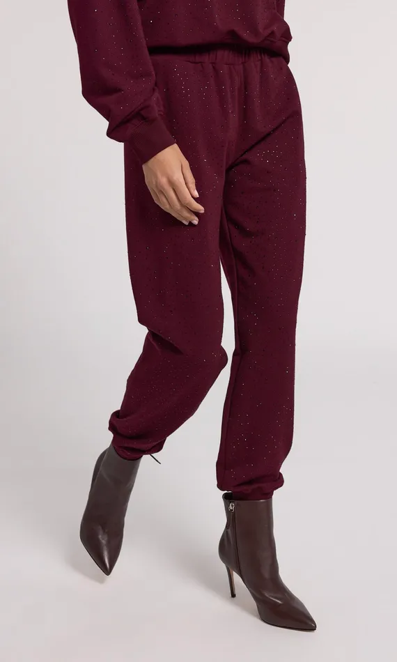 Generation Love Clothing Ruel Compact Crystal Sweatpants Black Cherry Women Pants