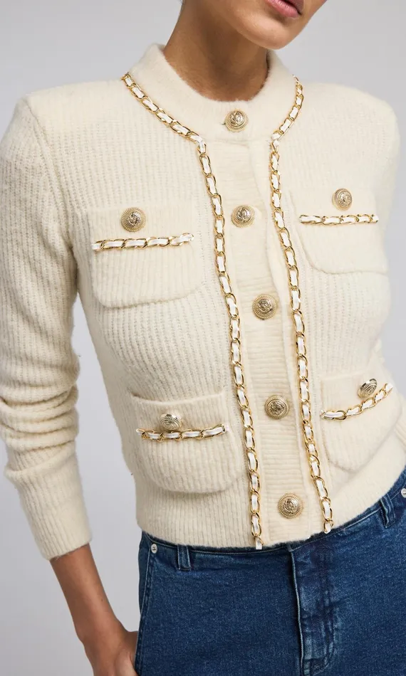 Generation Love Clothing Selma Chain Cardigan Ivory Women Sweaters and Sweatshirts