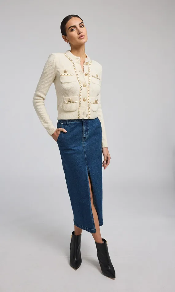 Generation Love Clothing Selma Chain Cardigan Ivory Women Sweaters and Sweatshirts