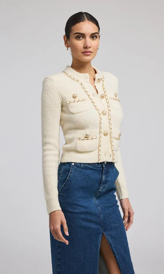 Generation Love Clothing Selma Chain Cardigan Ivory Women Sweaters and Sweatshirts