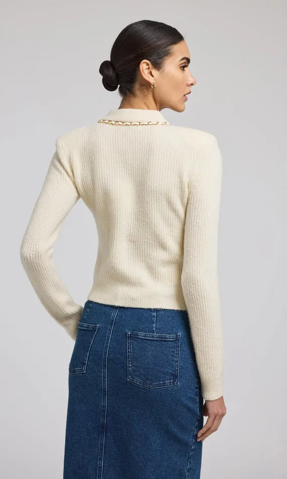 Generation Love Clothing Selma Chain Cardigan Ivory Women Sweaters and Sweatshirts