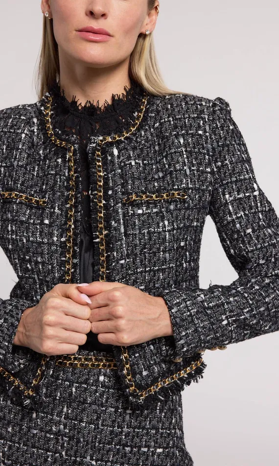 Generation Love Clothing Serena Chain Tweed Blazer Grey Multi Women Blazers and Jackets