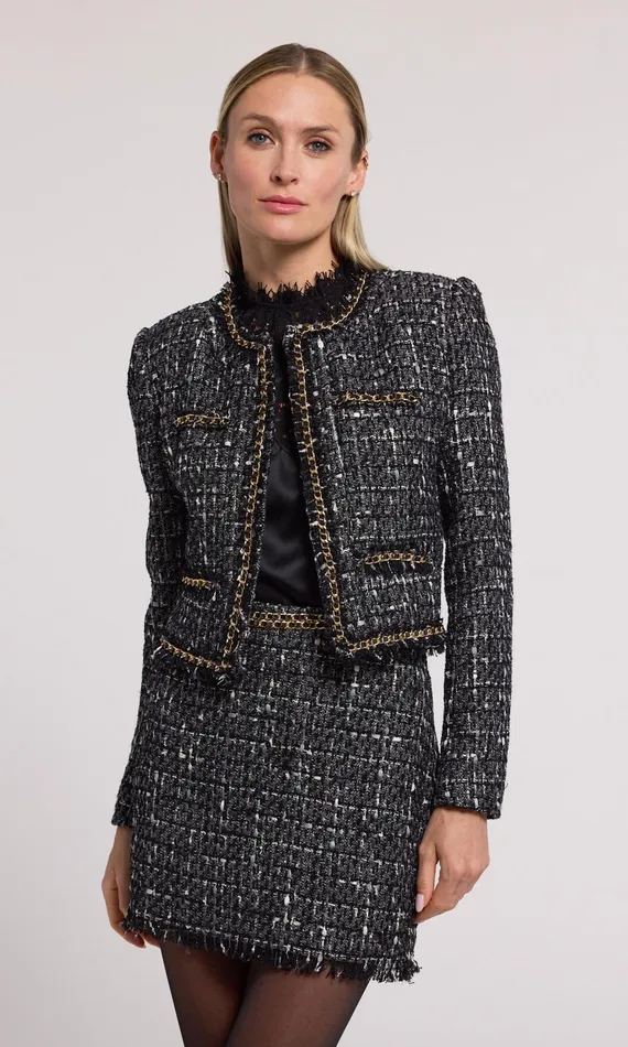 Generation Love Clothing Serena Chain Tweed Blazer Grey Multi Women Blazers and Jackets