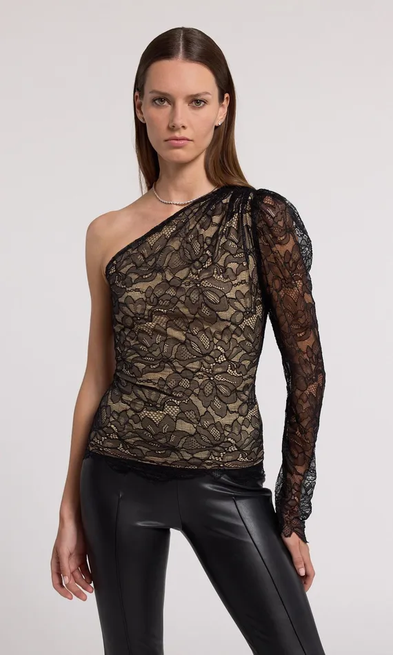 Generation Love Clothing Vetta Lace Top Black Beige Women Tops