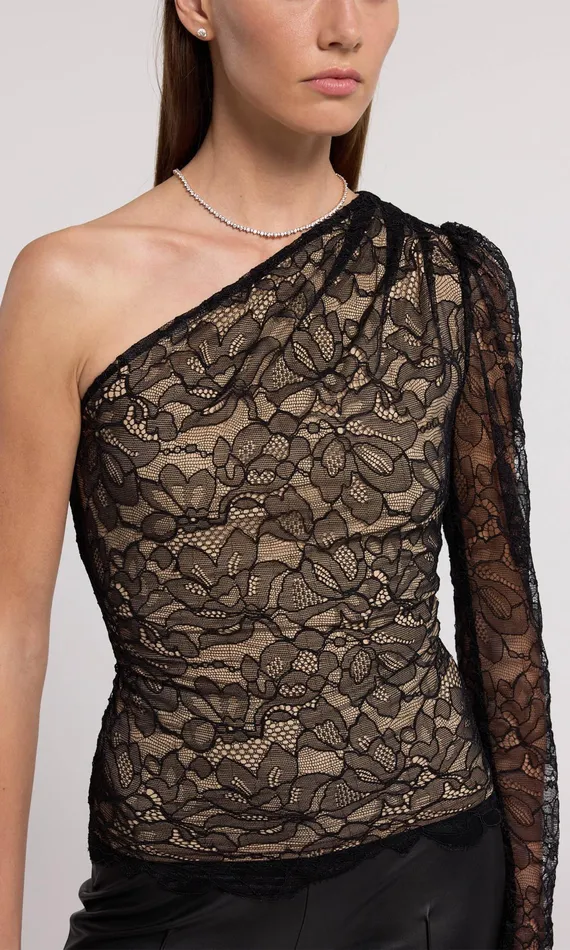 Generation Love Clothing Vetta Lace Top Black Beige Women Tops